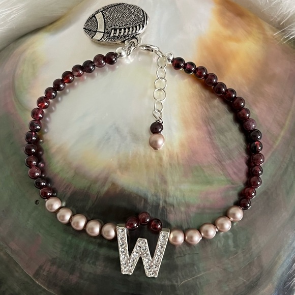 Washington Commanders Garnet Burgundy Swarovski Pearl Gold Spirit charm bracelet - Picture 1 of 9